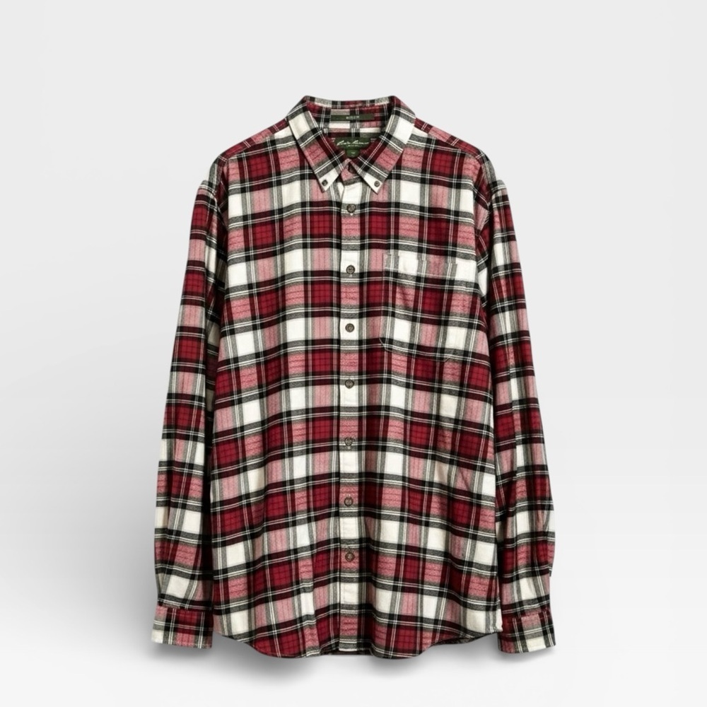 Eddie Bauer Burgundy Red and Black Plaid Shirt
